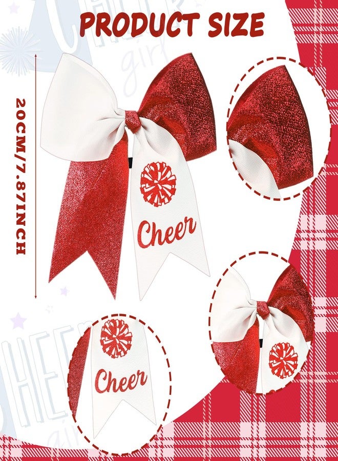 Suncalla 20 Pcs Valentine's Day Red and White Cheer Hair Bows Ponytail Holders Cheer Ribbon Pom Pom Elastic Hair Ties Gifts Bulk for Cheerleaders Women Teams Competition Sports - Image 2